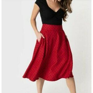 NWOT Unique Vintage Swing Skirt Womens 1x/16 Plus Red Black Polka Dot High Waist